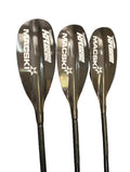 Three Macski waveski paddles on a white background